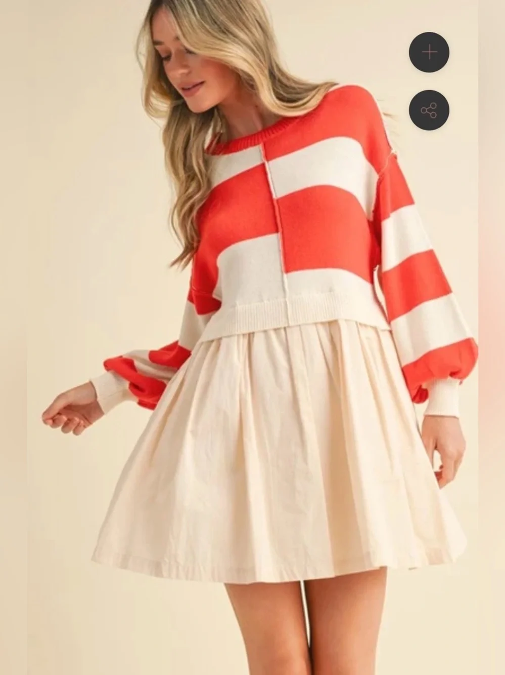 &Merci Mixed Media Stripe Sweater Dress in Red/Ivory Colorblock Knit Cotton